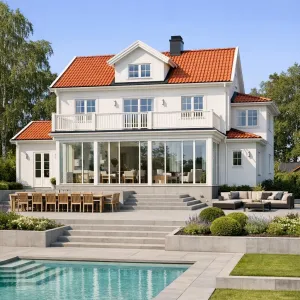 Sunlit Nordic Poolside Manor