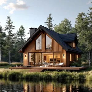 Cabin by the Reflective Lake