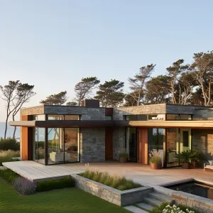 Corten-Framed Coastal Stone Lowrise