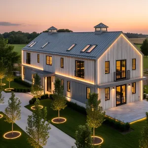 A Modern Barn Dreamscape at Dusk