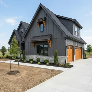 Graphite Gabled Cottage With Golden Doors