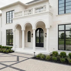 Arched Portico Manor With Inked Frames