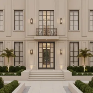 Lantern-Framed Symmetry Courtyard Facade