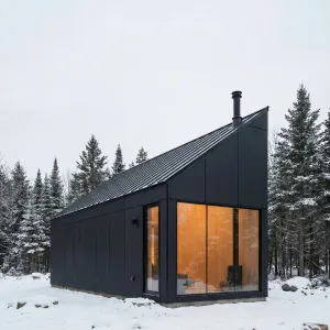 Charcoal Cabin In Winter Pines