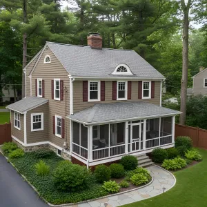 Curved Eyebrow Gambrel With Screened Veranda