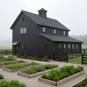 Pitch-Black Barn With Garden Rows