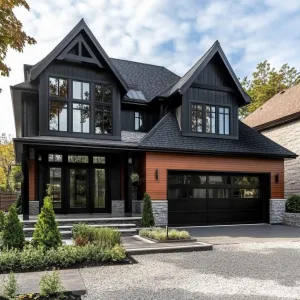 Sleek and Modern Black House with Warm Accents
