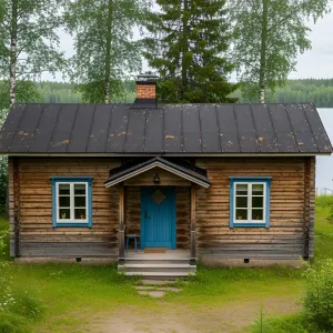 Rustic Cabin Delight with a Pop of Blue