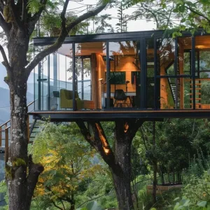 Treehouse Office With Full-glass Front