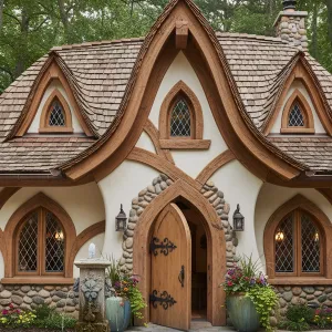 Curved Eaves and Cobblestone Dreams: A Woodland Haven