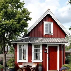 Ruby Red Gabled Gem Among Blossoms