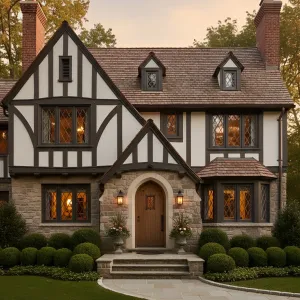 Twin-Chimney Tudor with Lattice Glow