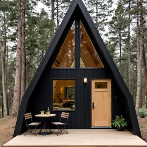 Ink-Tinged A-Frame Hideout Beneath Towering Pines