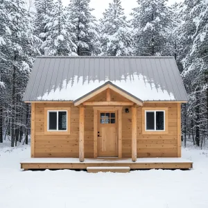 Tiny Timber Haven in the Snow