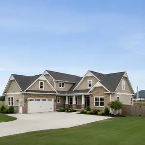 Gabled Stonework Suburban Haven