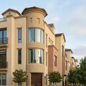 Sunlit Turreted Boulevard Townhouse Row