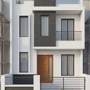 Preview of Monochrome Urban Facade With Stone Accents