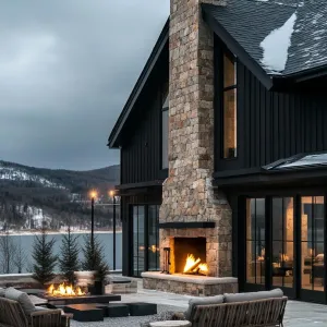 Preview of Outdoor Stone Fireplace With Rustic Mantel