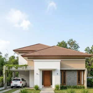 Sunwashed Villa Entry And Garden Carport