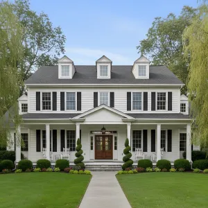 Porticoed Colonial With Topiary Flair
