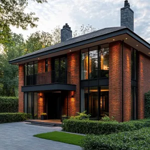 Modern Brick Oasis Amid Leafy Serenity