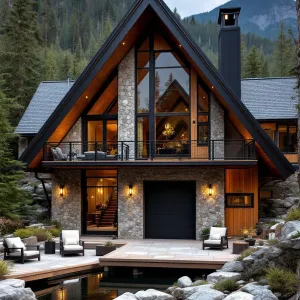 Stone-Clad Chalet with a Pondside Perch