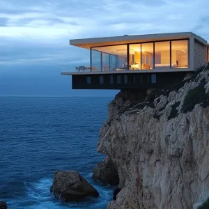 Floating Modular Home Anchored to the Rock Face