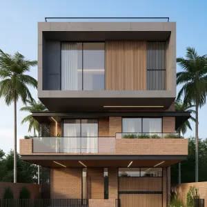 Floating Brick Terraces With Timber Screens