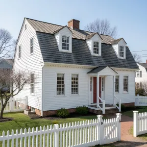 White-Gabled Gambrel With Cherry Door