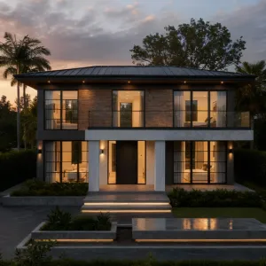 Twilight Terrace With Quiet Lines