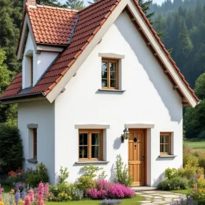 Whimsical White Cottage with Red Roof