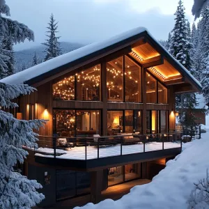 Twinkling Timber Chalet Amid Snowy Trees