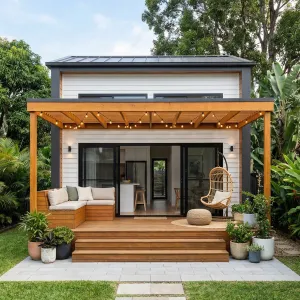 Timber Pergola Tiny Patio Oasis