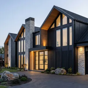 Peak Roof Ebony Home With Stone