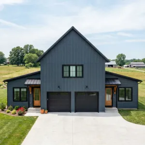 Charcoal Gable Garage With Twin Wings