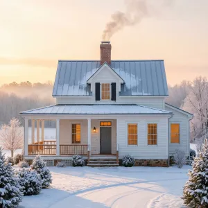 Sunrise Farmhouse Nestled In Winter