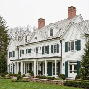 Evergreen Shuttered Colonial With Brick Crowns