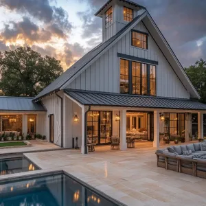 Modern Barn House Under Dramatic Sky