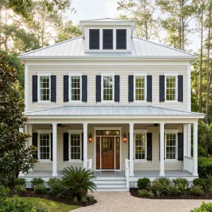 Pale Siding Colonial With Breezy Porch