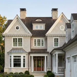 Refined Shingle-Style Suburban Manor Front