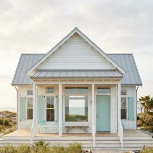 Pastel Porch Cottage Facing Gentle Surf