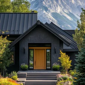 Charcoal Stucco With Reflective Glass Sections