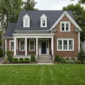 Warm Cedar Colonial With Porch Welcome