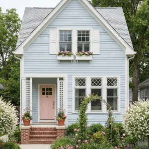 Pastel Porch Cottage With Floral Entry