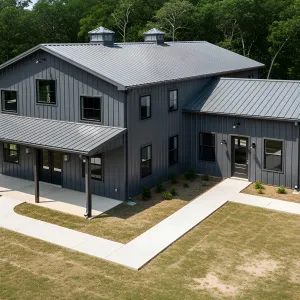 A Metal Masterpiece: Industrial Chic Nestled in Greenery