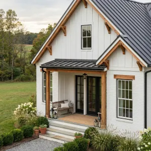 Black Roof Cottage With Warm Timber Porch