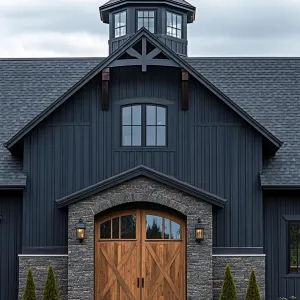 Midnight Barn Enchantment with Stone Facade