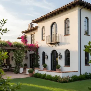 Bougainvillea-Draped Villa With Iron Balconette