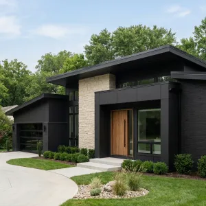 Sleek Black Ranch With Stone Accent