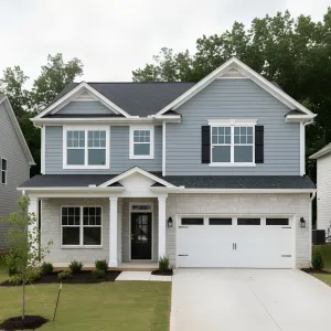 Blueboard Gables With Bright White Trim